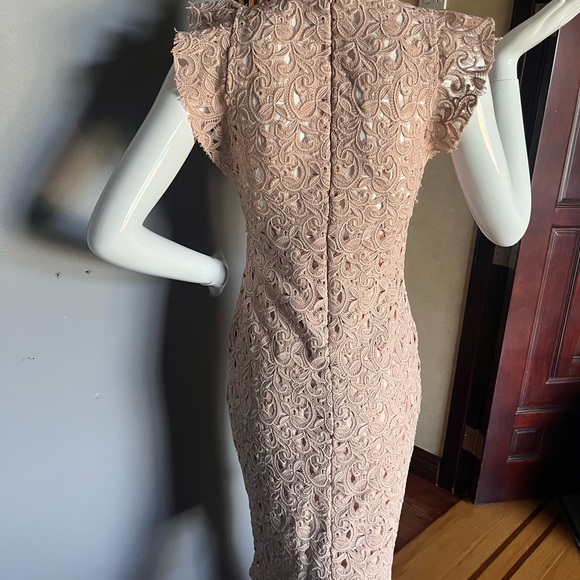 Zara Dress, nude lace sheath with flutter sleeve & neck sz XS - Picture 6 of 10